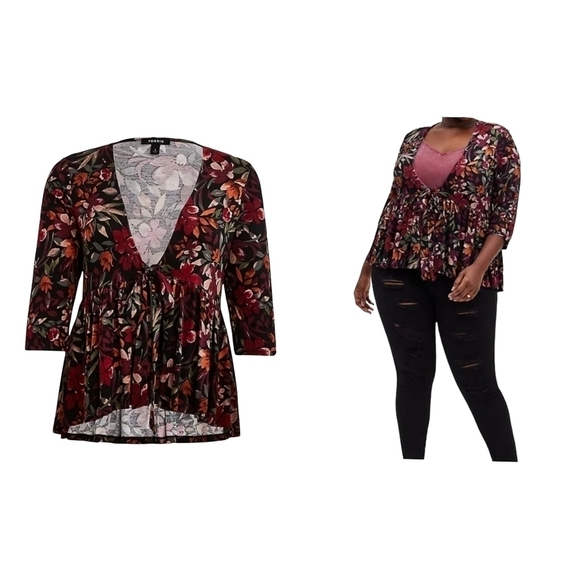 TORRID TIE FRONT BABYDOLL FLORAL CARDIGAN - Picture 1 of 7
